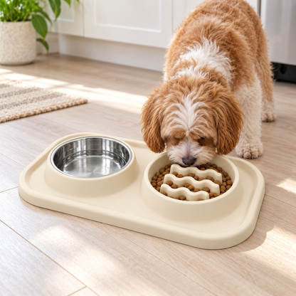 Non-Slip Slow Feeder & Water Bowl Set