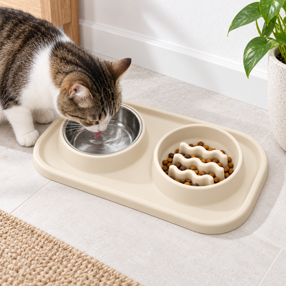 Non-Slip Slow Feeder & Water Bowl Set