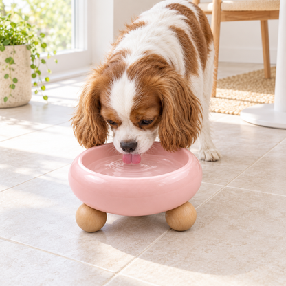 Raised Ceramic Pet Bowl with Wood Stand