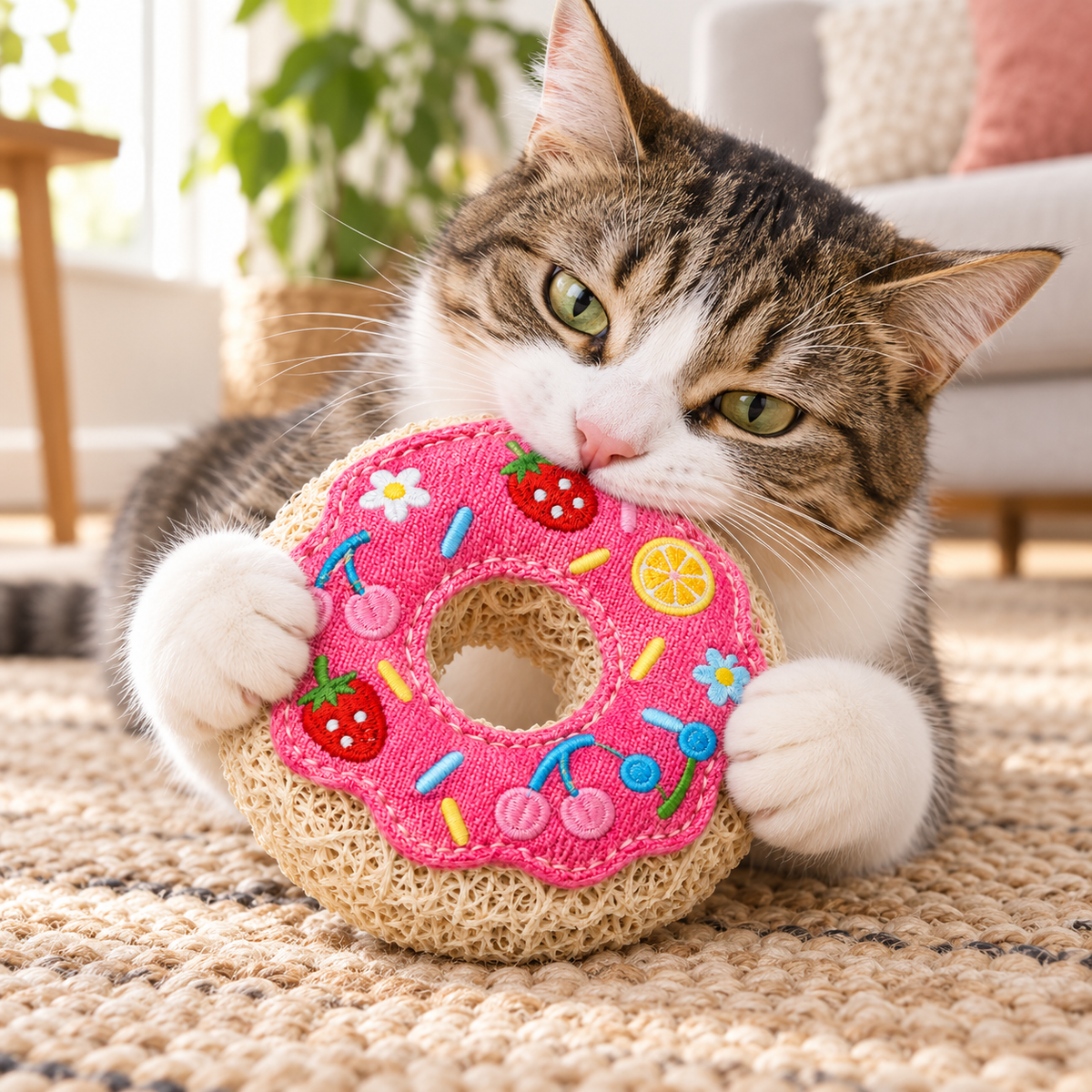 Natural Loofah Donut Cat Chew Toy