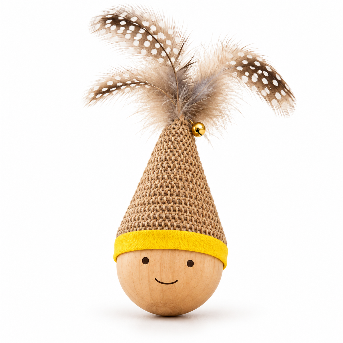 Wooden Roly-Poly Feather Cat Toy
